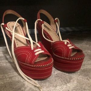 MiuMiu - Canvas Lace-up wedge